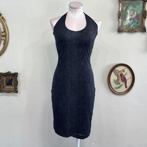 vintage y2k Guess Black Halter Bodycon Dress Snakeskin Texture Clubwear